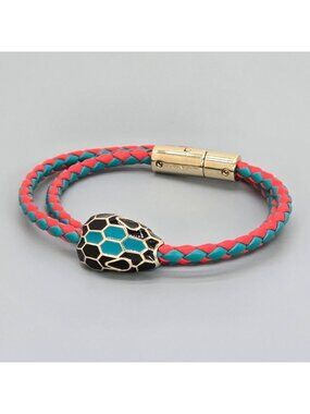 Bvlgari Serpenti Forever Bracelet 15 cm 2 Rows Braided Calf Leather Red and